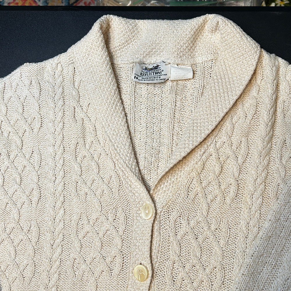 Northern Reflections Beige Knit Cardigan Grandma-Core 70 percent cotton sz large - Picture 3 of 6